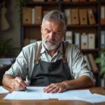 Artisan homme en train de vérifier des documents fiscaux dans son bureau