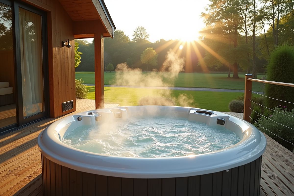 Cabane en Normandie avec jacuzzi extérieur ensoleillé