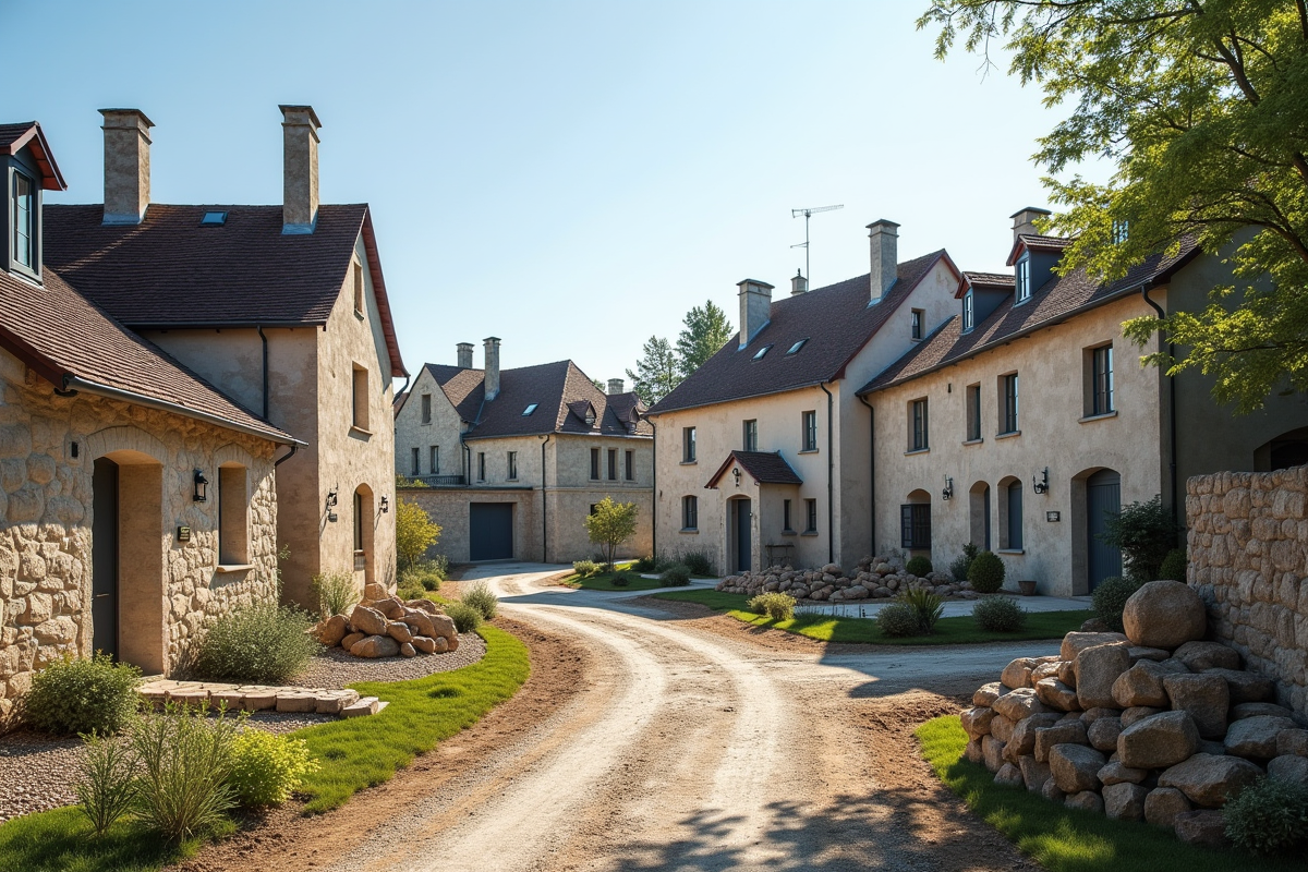 Construction moderne dans un village français au matin