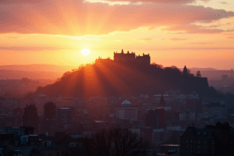 Cieline d'Edinburgh au lever du soleil avec château