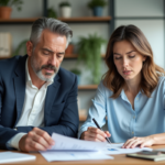 Couple d'affaires en réunion dans un bureau moderne