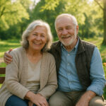 Couple senior souriant dans un parc à Guipavas