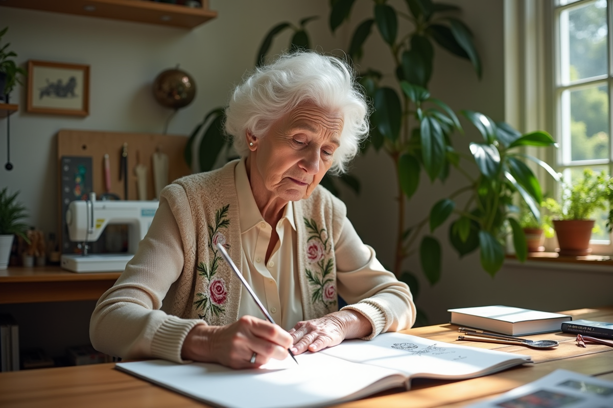 Dessinatrice femme en conservatoire avec carnet de croquis