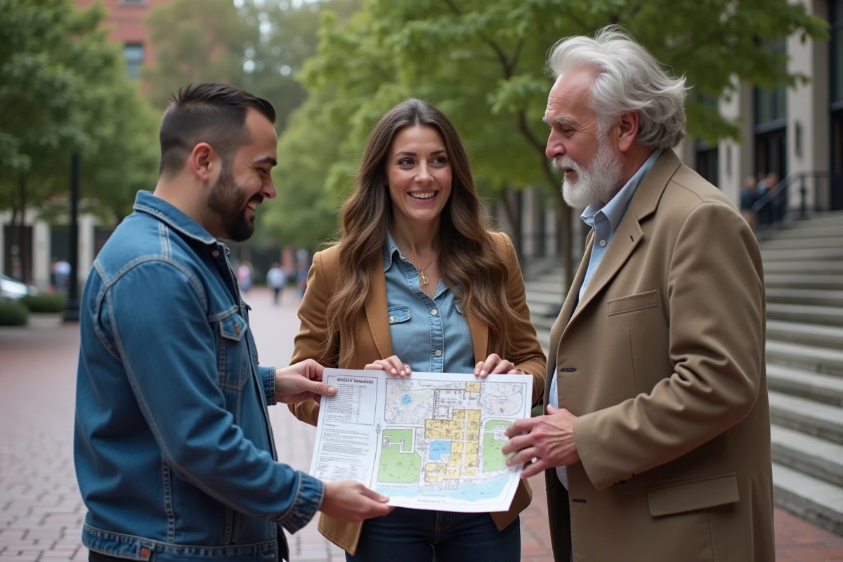 Groupe de personnes discutant d un projet d urbanisme en plein air