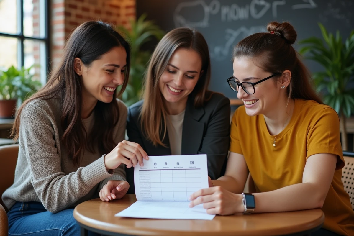 Équipe de collègues consultant ensemble un planning alterné semaines paires impaires dans un espace de travail collaboratif