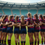 Groupe de joueurs de rugby jeunes adultes en équipe sur le terrain