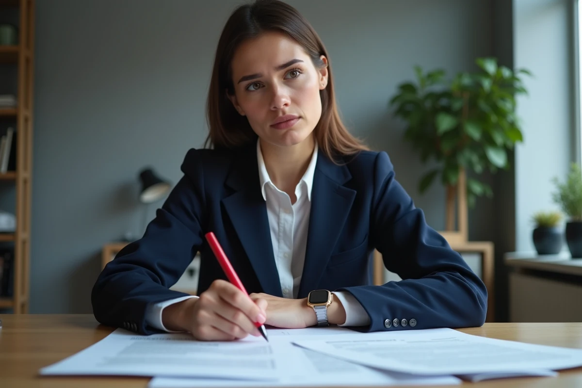 Jeune femme d'affaires en costume bleu dans un bureau