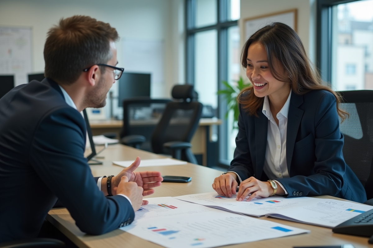 Femme en réunion discutant de rapports de securite reseau