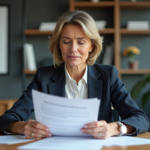 Femme d'affaires à Paris examine des contrats de location