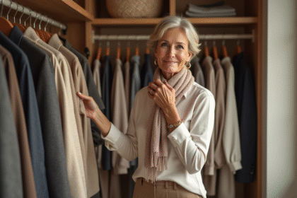 Femme élégante de 60 ans dans un dressing moderne