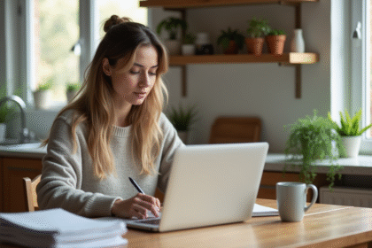 Jeune femme concentrée travaillant à la maison
