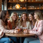 Femmes amies en lounge bar à Lille avec sourires et toasts