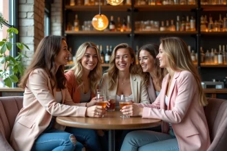 Femmes amies en lounge bar à Lille avec sourires et toasts