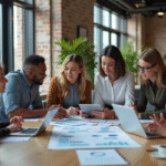 Groupe de jeunes professionnels en réunion de brainstorming