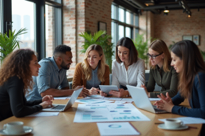 Groupe de jeunes professionnels en réunion de brainstorming