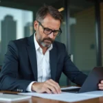 Homme d'affaires en réunion avec tablette numérique