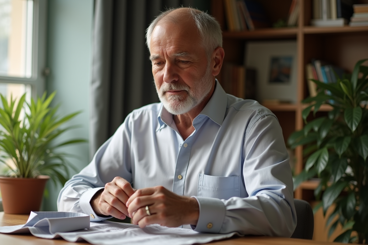 Homme mature inspectant la couture d