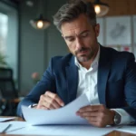 Homme d'affaires en costume dans un bureau moderne