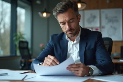 Homme d'affaires en costume dans un bureau moderne