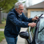 Homme en extérieur changeant un essuie-glace de voiture