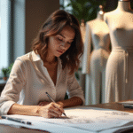 Jeune designer mode dans un atelier chic en journée