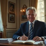 Maire en costume dans son bureau lumineux et élégant