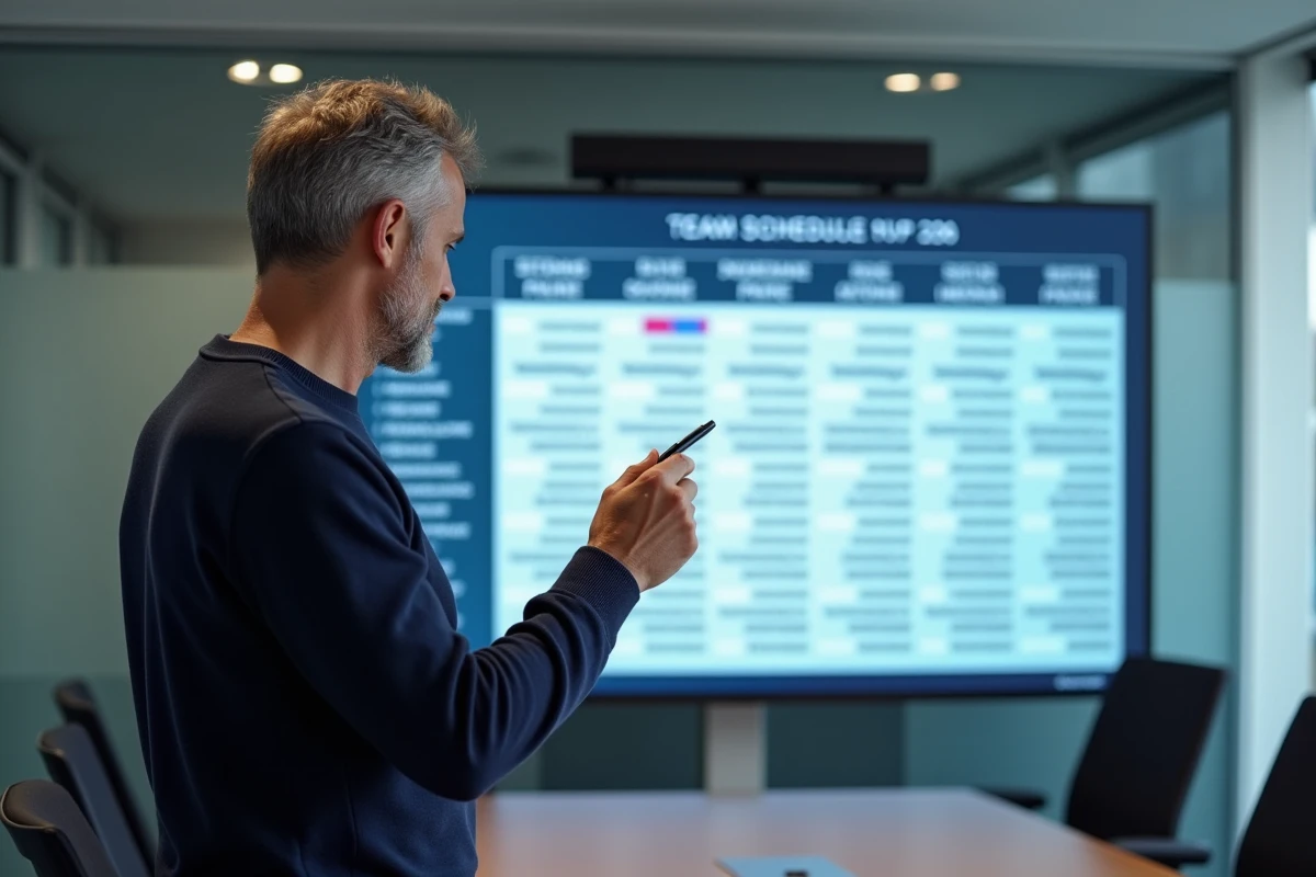 Manager présentant un planning hebdomadaire 2026 avec alternance semaines paires et impaires sur écran