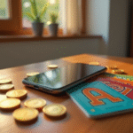 Smartphone affichant Monopoly Go avec pièces d'or et cartes