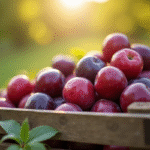 Prunes de Quetsche fraîchement récoltées dans une caisse en bois