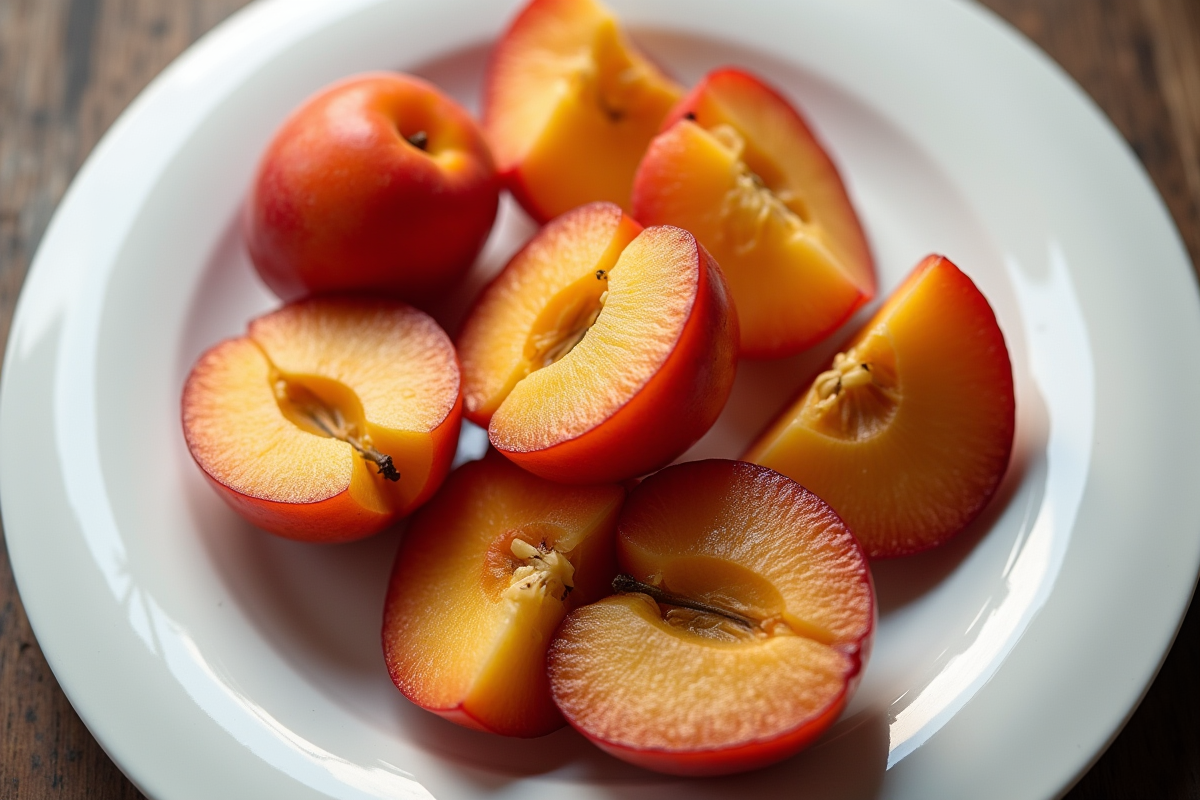 Tranches de prunes de Quetsche sur une assiette blanche