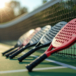 Zoom sur des raquettes de padel haut de gamme sur court professionnel