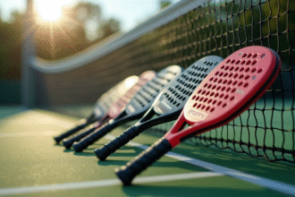 Zoom sur des raquettes de padel haut de gamme sur court professionnel