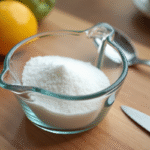 Tasse à mesurer remplie de sucre en cuisine naturelle
