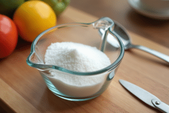 Tasse à mesurer remplie de sucre en cuisine naturelle