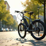 Velo électrique Bosch moderne en ville avec moteur et batterie