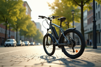 Velo électrique Bosch moderne en ville avec moteur et batterie