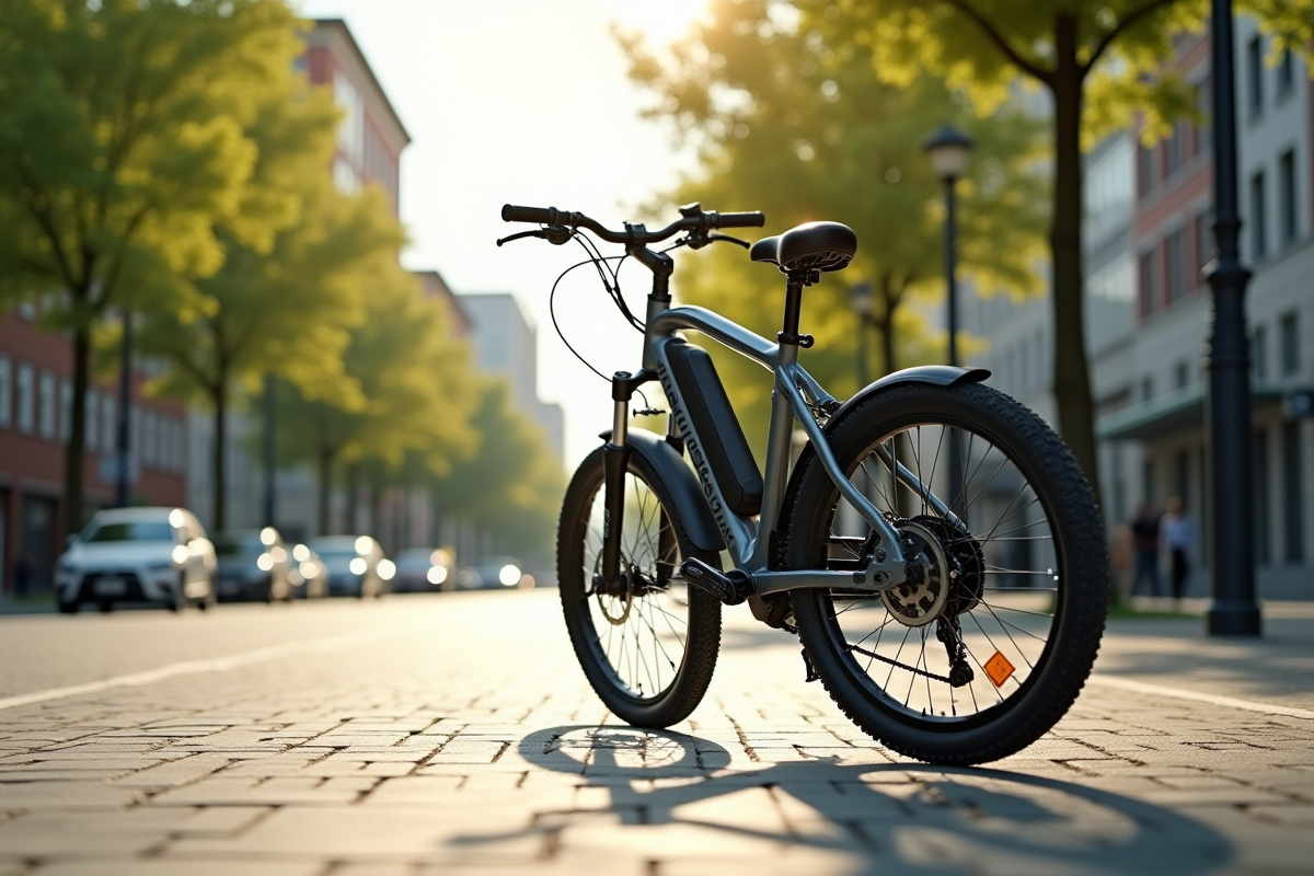Velo électrique Bosch moderne en ville avec moteur et batterie