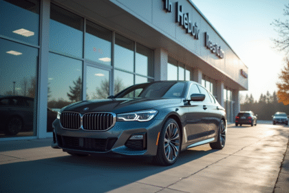 Voiture garée devant centre de contrôle technique moderne